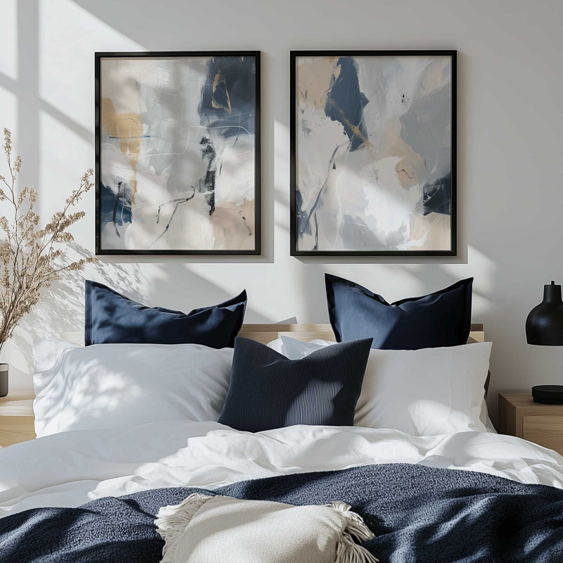 Obsidian Echo Set of 2 Prints in a Black Frame, 10" x 8", Weathered Zinc, 15.25" H x 24.5" W