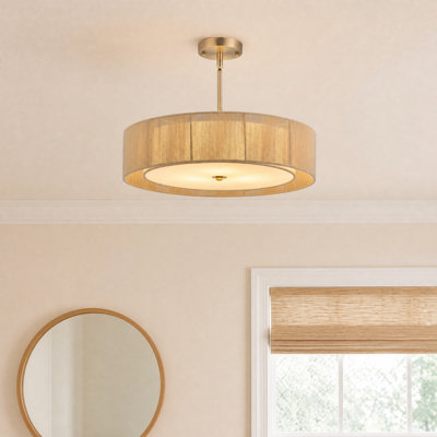 Kamila 3 - Light Natural Rope Drum Pendant Chandelier in Nickel
