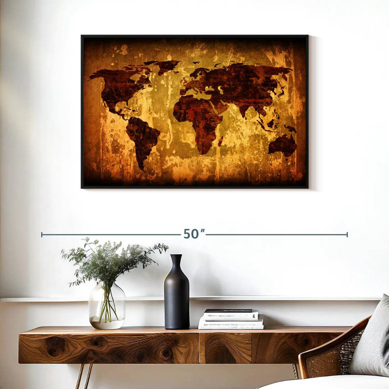 Carte du monde rétro Aliaz, H 25 po x l 37 po