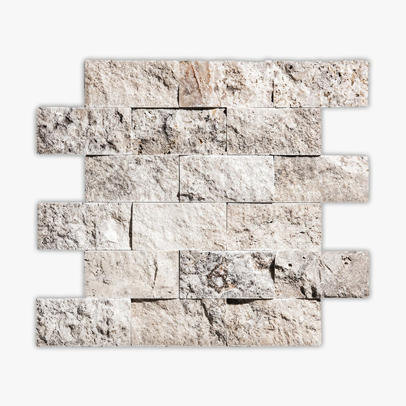 Silver Splitface 2x4 Brick Travertine Mosaic, Gray