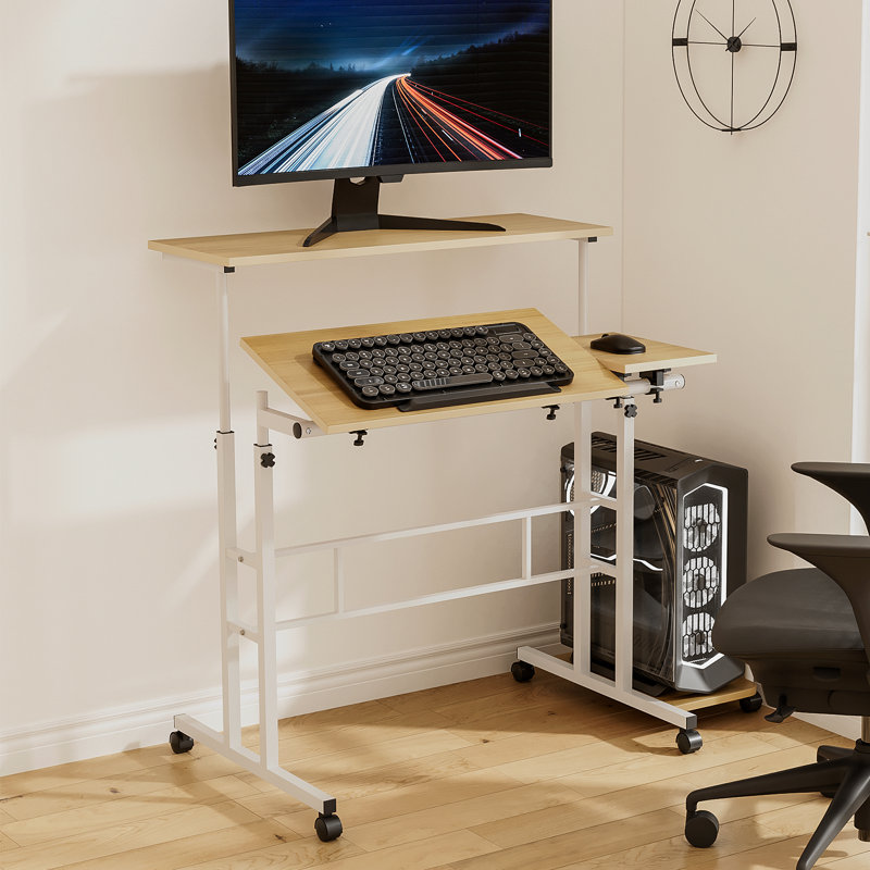 Table de travail mobile Palocz, Naturel / Blanc