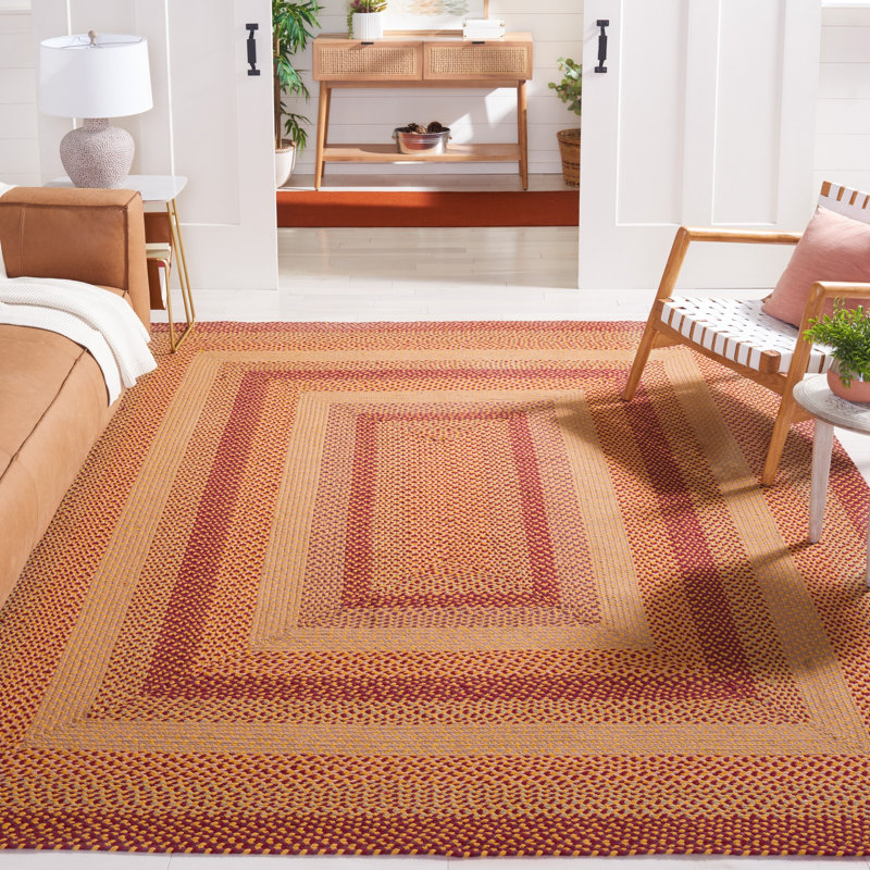 Braided Flat Weave Cotton/Others Geometric Rug in Yellow/Red, Rectangle 4' x 6'