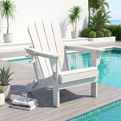 All-Weather HDPE Folding Adirondack Chair Outdoor Patio Fire Pit Chair with Cup Holder