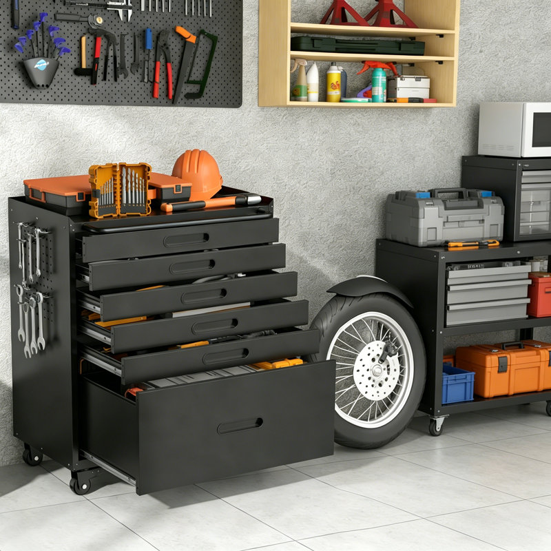 Heavy-Duty Steel Structure, 6-Drawer Mobile Toolbox, 34.3-Inch Wheels, Garage-Specific Small Parts And Tools Storage Cabinet.