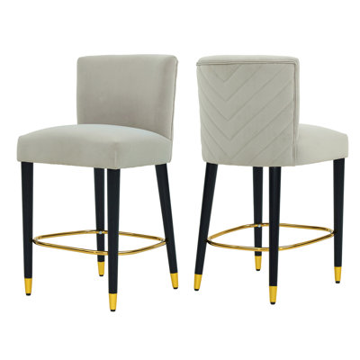 Tabouret de 27 pouces au design moderne avec un tissu lisse et de couleur claire et un repose-pieds circulaire