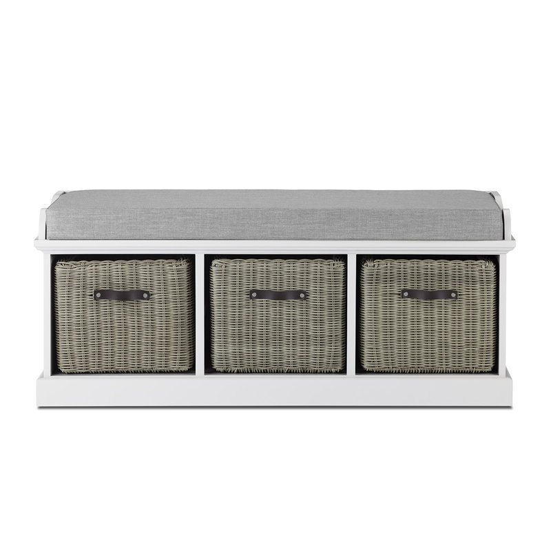 Anjou Upholstered Storage Bench, White/Grey