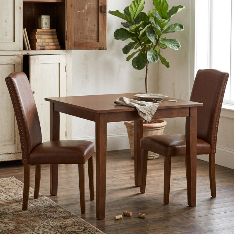 Mahogany Asian Hardwood Rectangular Dining Set With Butterfly Leaf And Upholstered Chairs