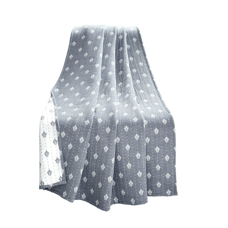 Jeté en jacquard Yetta Hygge Kantha, Marine/ Blanc cassé