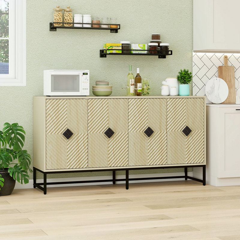 Buffet sculpté à 4 portes, armoire buffet avec rangement, armoire à café moderne avec tablette réglable pour le salon, la salle à manger et la cuisine