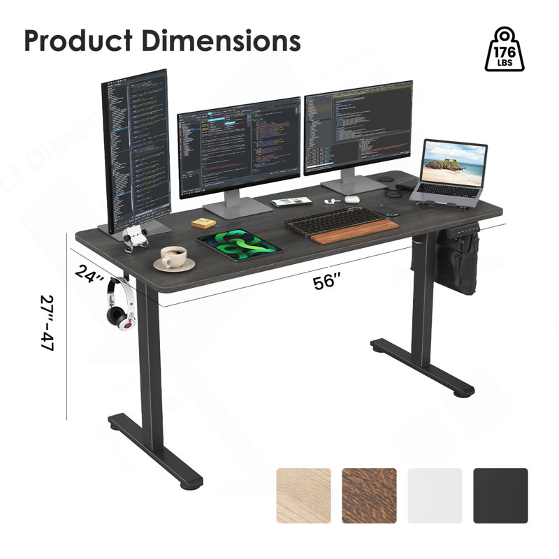 STARY Electric Standing Desk Adjustable Height Sit Stand Home Office Desk With Splice Board, Walnut, 45" H x 56.3" W x 24" D
