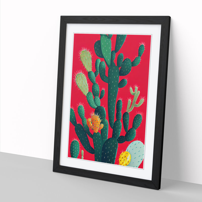 FRM-V0523-336X Cactus Cacti In Colour - Single Picture Frame Print, Black Framed, 64cm H x 46cm W x 2cm D
