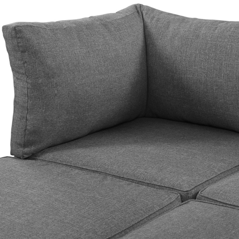 Outdoor Conversation Sets For 4 People L-Shaped Corner Sofa With Wooden Table, Grey/Black