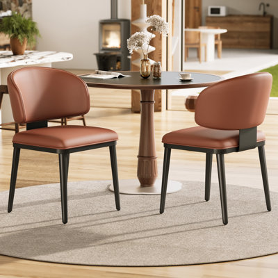 Modern Dining Chairs Set of 2, Upholstered Faux Leather Kitchen Side Chairs with Curved Open Back, Easy Assembly for Dining Room, Restaurant, Cafe