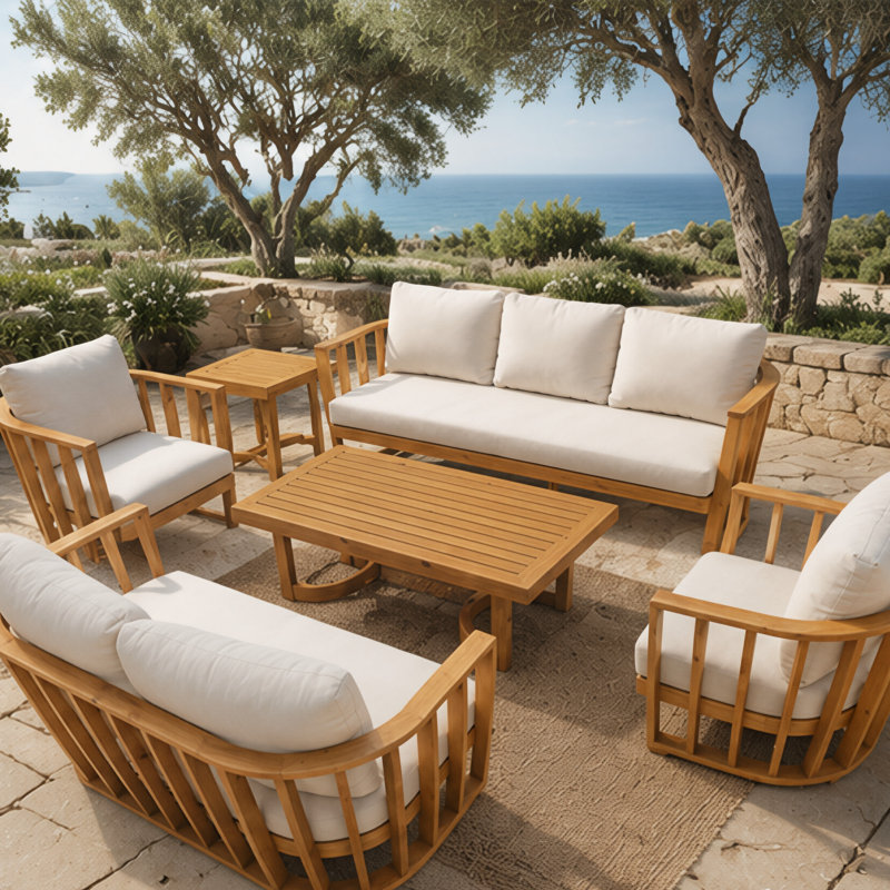 Ensemble de conversation d'extérieur en bois d'acacia avec coussins 5 pièces Helga