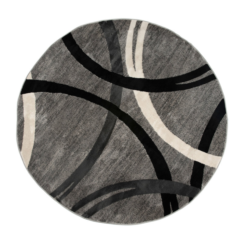 Devonshire Abstract Gray/Black/Ivory Area Rug, Round 8'
