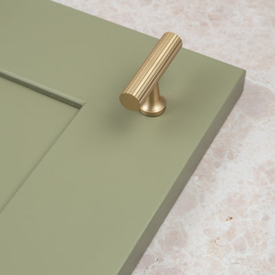Light Brushed Brass Reeded Detail T-Bar Handles & Coordinating Knobs