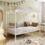 Lit convertible en métal 3 en 1 Montessori, lit pour tout-petits clôturé avec support en lattes de métal robuste, lit à baldaquin de conception minimaliste moderne Funland, assemblage facile, taille simple, blanc