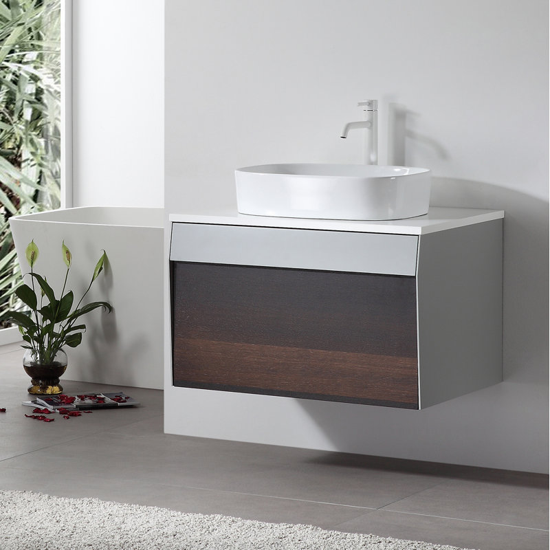 Ronda 30'' W Single Wall-Mounted Vanity, Smoke Gray/Dark Brown