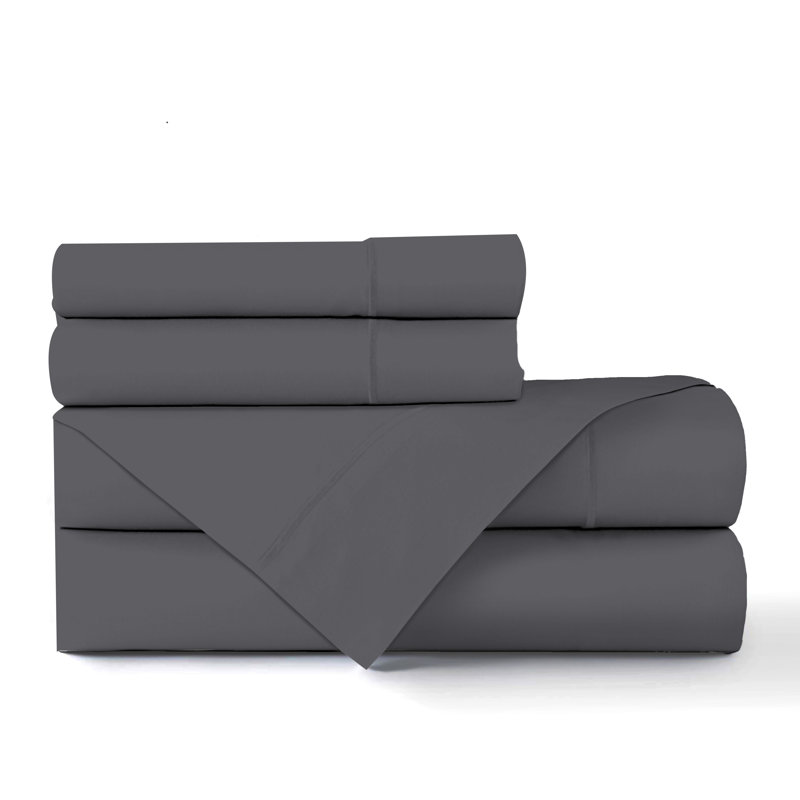 Ensemble de draps 100% coton 600 fils Leachville, Gris, Ensemble de draps pour grand lit avec 2 taies d'or