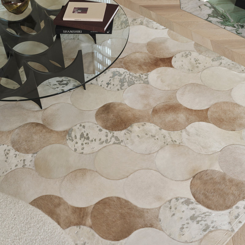 Art Hide X Greg Natale Cowhide Block Print Area Rug in Cream, Rectangle 6'7" x 9'8"