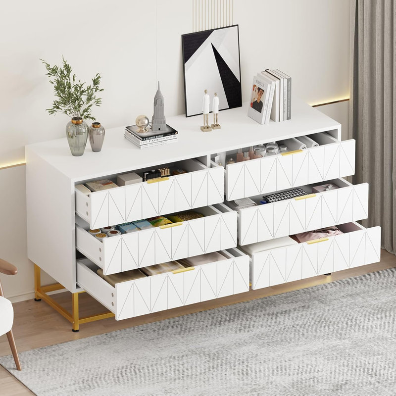 Commode 6 tiroirs - Commode de rangement pour la chambre à coucher, le placard et le salon, Blanc
