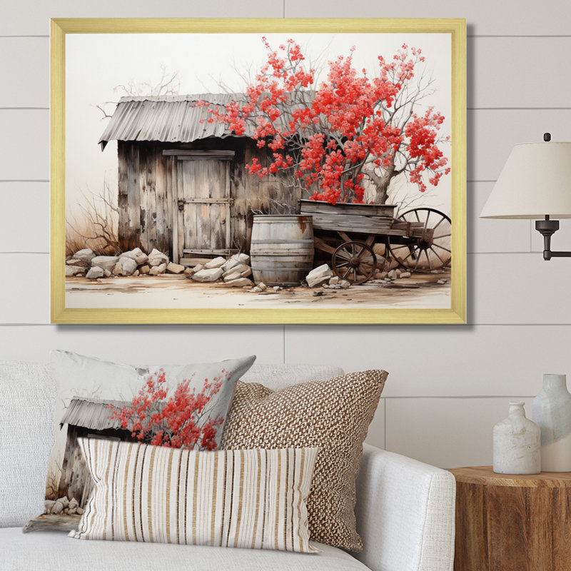 Grange rustique élégance II - art mural grange, H 12 po x l 20 po x P 1 po, Cadre doré simple