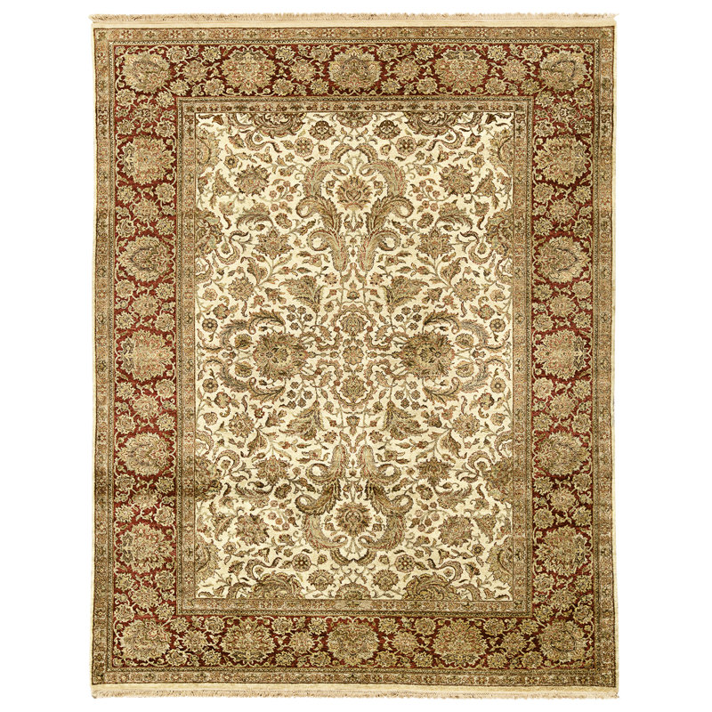 High-Quality Hand-Knotted Cream And Red Area Rug