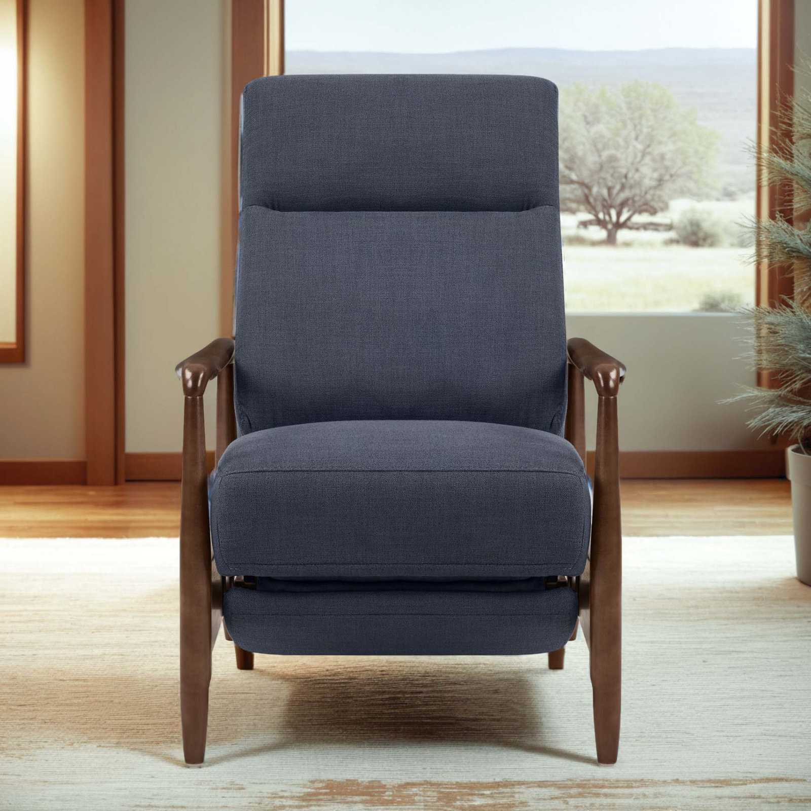 Beckett Upholstered Manual Recliner Armchair, Effie Indigo Performance Linen