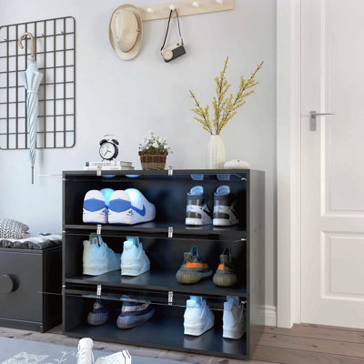 Armoire de rangement à chaussures en verre noir