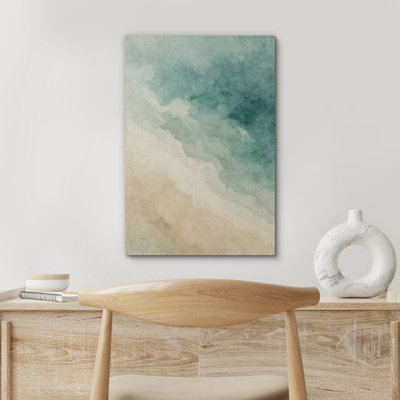 Teal and Beige Gradient Abstract Beach Art - Pictures Framed Canvas Print Wall Art