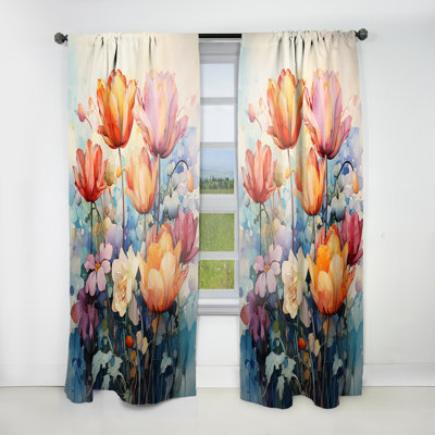 Tulipes Stanbridge peintes de tons vifs et pinceau audacieux - Rideau tulipes - Velours obscurcissant - 1 panneau