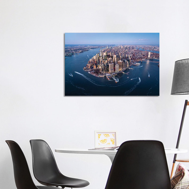 Aerial View Of The Lower Manhattan Skyline, New York City by Jan Becke - Wrapped Canvas Print