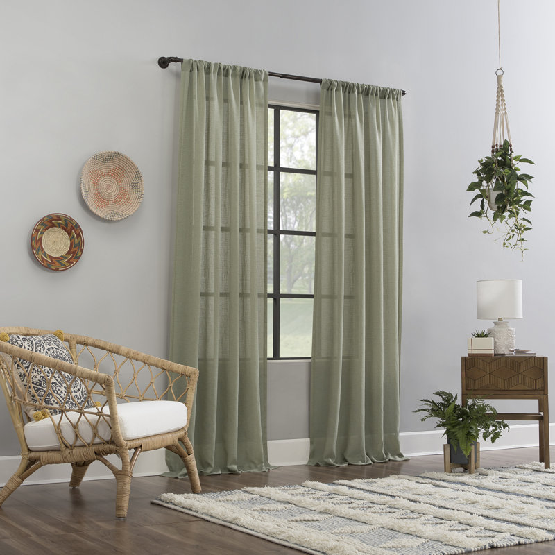 Panneau de rideau diaphane avec passe-tringle Cyon, Vert céladon, l 52" x L 63"