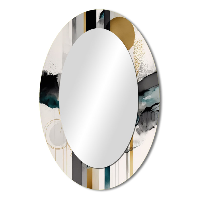 Abstract Transitional Modern Shapes III - Modern Oval Wall Mirror, 36" x 24"