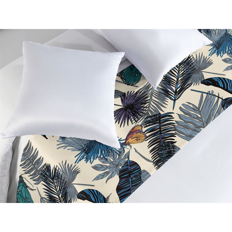 Tapis de couloir Ambesonne Exotic Jungle Life Modern Boho Moth Champagne and Dark Sky Blue, Grand lit