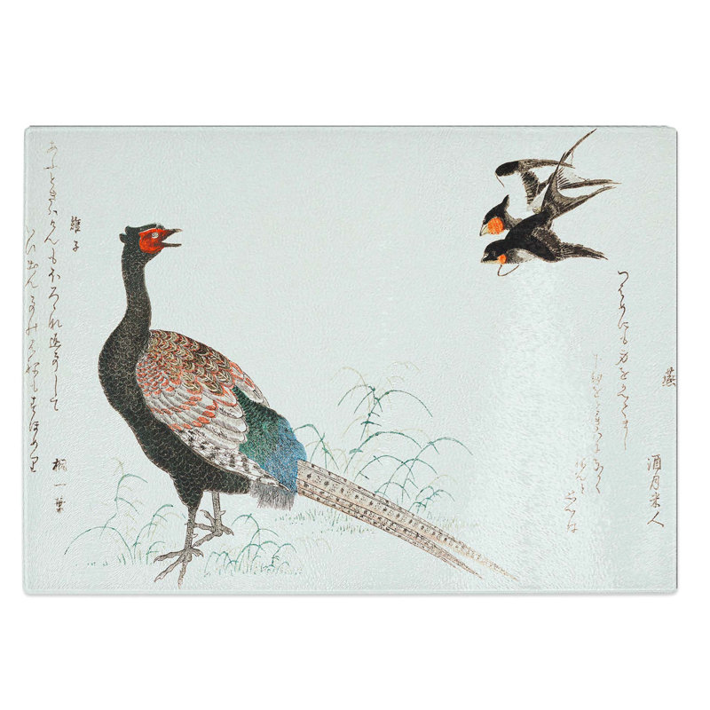 Tempered Glass Pheasant & Swallows by Kitagawa Utamaro Chopping Board, 39 cm W x 28.5 cm L