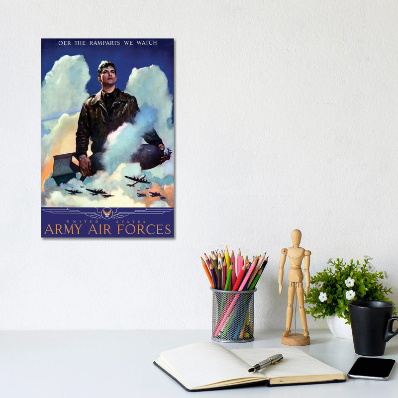 WWII Poster Of An American Air Force Pilot Staring Into The Clouds by Stocktrek Images - Wrapped Canvas Print