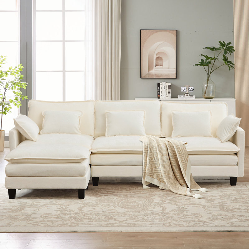 Jousha Upholstered L-Shaped Sectional Reversible, White
