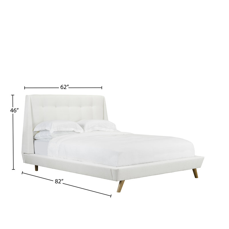 Lit plateforme en tissu d’ameublement Browder, Double, Blanc