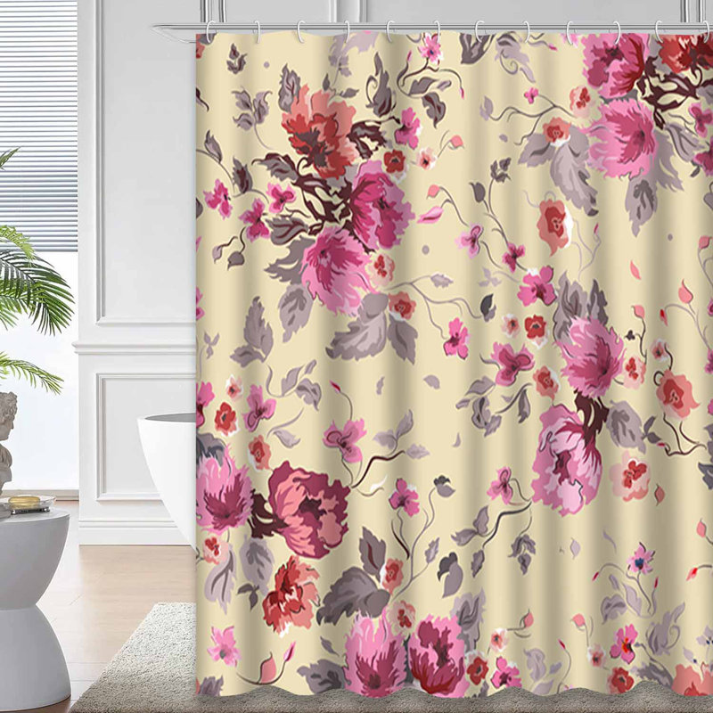 Rideau de douche imperméable à motif floral avec 12 crochets, L 72 po x l 72 po