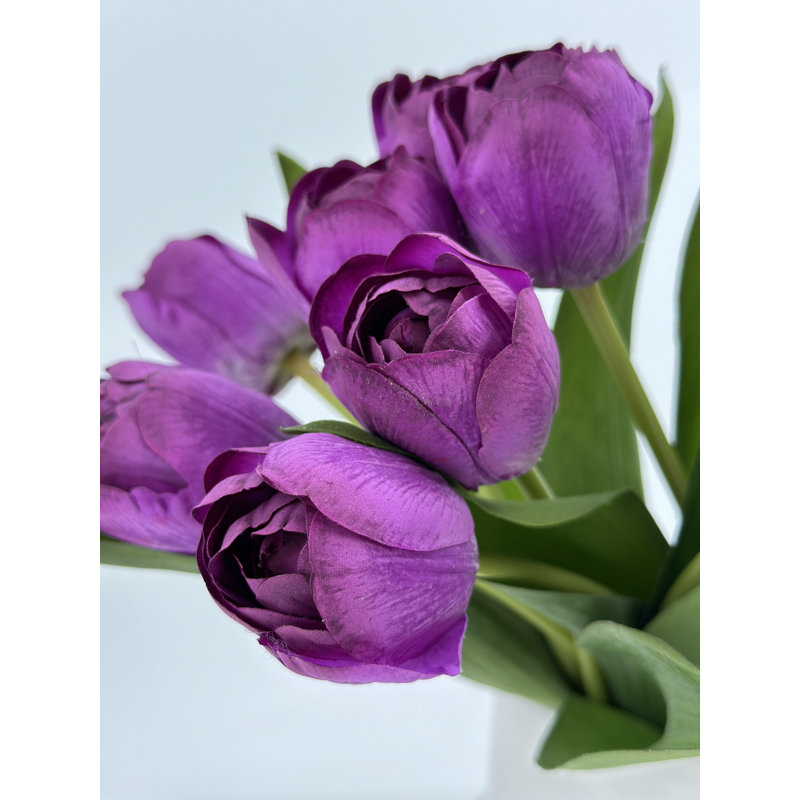 6 Stem Real Touch Tulips Artificial Flower, Purple