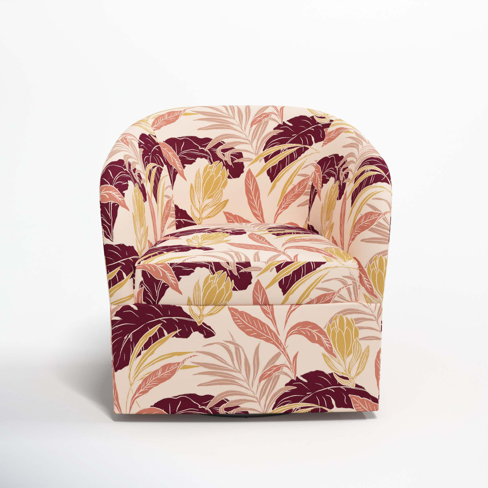 Lesia Upholstered Swivel Barrel Chair, Protea Palm Blush