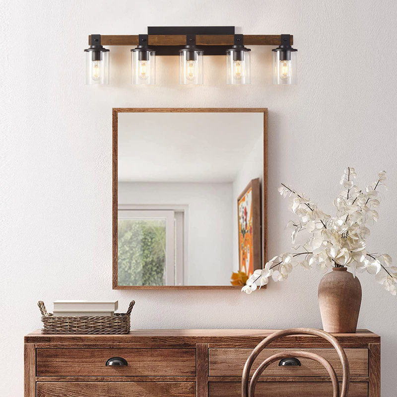 Luminaire de salle de bain 5 lumières 34,6 po, luminaire de salle de bain de style campagnard avec abat-jour en verre, luminaire de salle de bain rustique