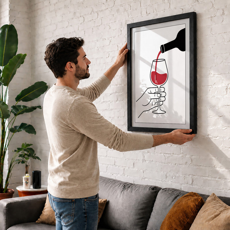 Pouring Wine Modern - Framed Print, Oak, A3 - 42.0 x 29.7 cm