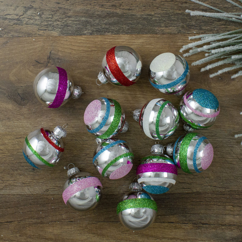 Boules de Noël argentées et roses en verre à 2 finitions