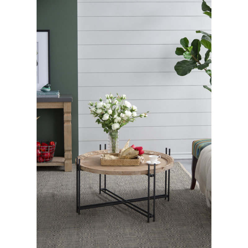 Table basse ronde en bois D32 "X 18" Farmhouse