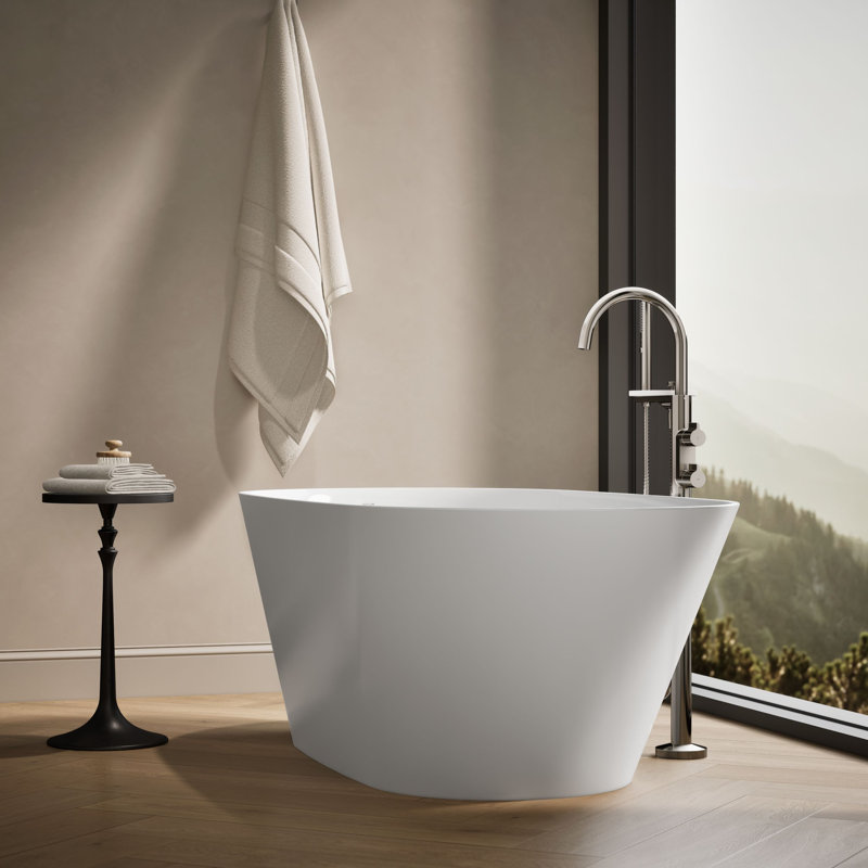 Brazn 34.94" x 65.87" Freestanding Soaking Acrylic with Bath Tub, White
