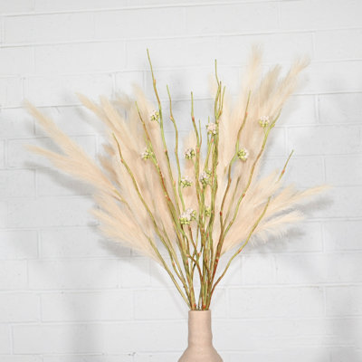 36" Artificial Cluster Blossom Pampas Grass Spray Floral Arrangement For Vase Filler, Farmhouse Long Stem Branch Sprays Bulk Flower Bouquet For Wedding Party Home Office Table Centerpiece Shelf Decorations