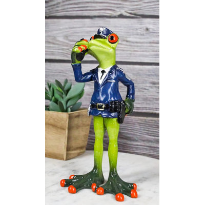 Toad In Police Officer Frog Holding Radio Reporting For Duty Figurine