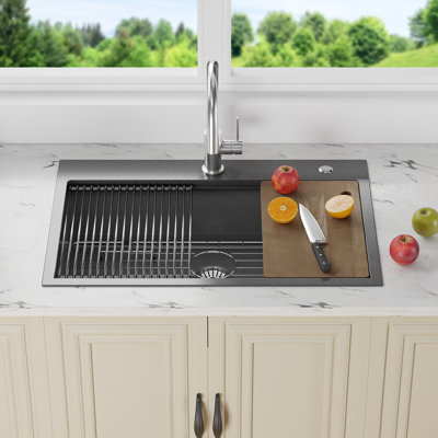 Évier de cuisine à simple cuve à montage sur plan avec accessoires 33 po L x 22 po